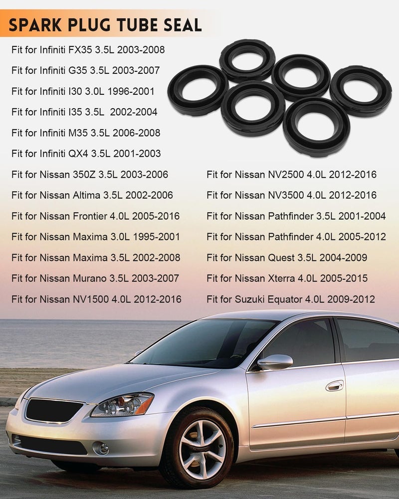 YUANTUO Spark Plug Tube Seal Set Fit for Infiniti FX35 G35 I30 I35 QX4/ Nissan Altima Frontier Maxima Pathfinder/Suzuki Equator, Replace ES72481, 1327631U10, 6PCS - Image 2